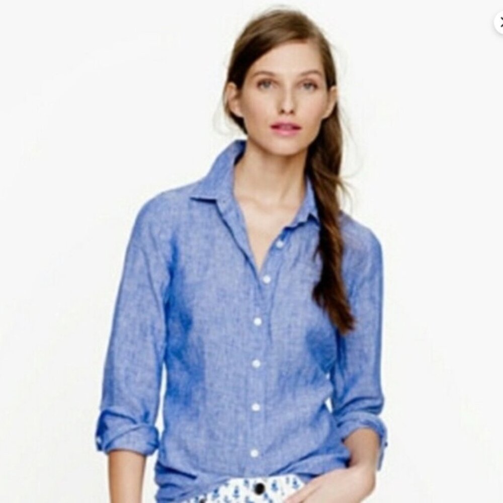 J. Crew Perfect Shirt in Cotton-Linen Crosshatch